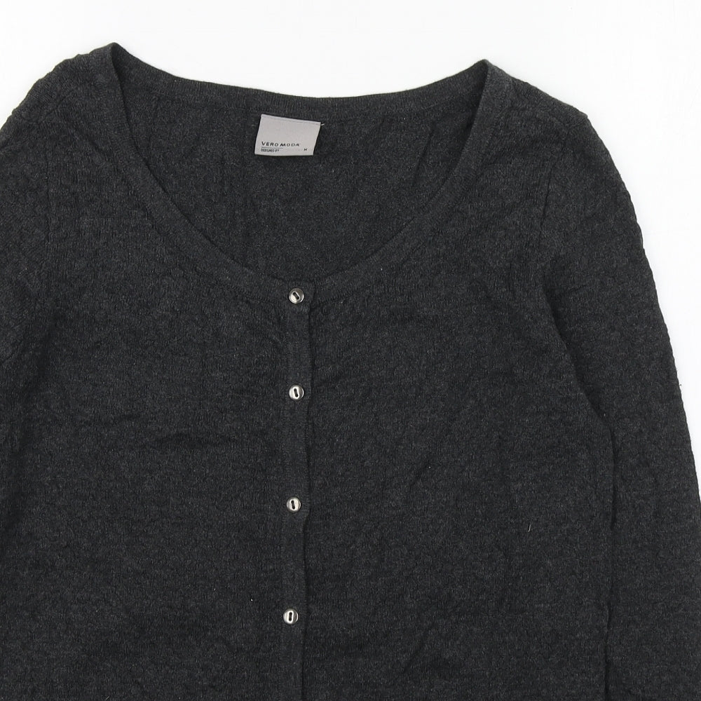 VERO MODA Womens Grey Scoop Neck  Cotton Cardigan Jumper Size M