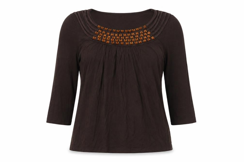 Ninety Womens Brown  Viscose Basic Blouse Size L Round Neck