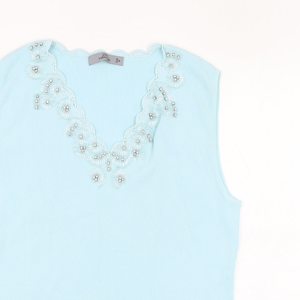 Style Collection Womens Blue  Viscose Basic Tank Size M V-Neck