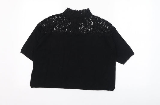 Topshop Womens Black  Viscose Basic T-Shirt Size 10 Mock Neck