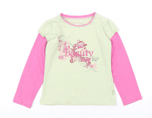 Pumpkin Patch Girls Multicoloured Geometric Cotton Basic T-Shirt Size 6 Years Round Neck Pullover