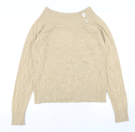 Debbie Morgan  Womens Beige High Neck  Polyester Pullover Jumper Size XL