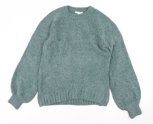 H&M Womens Green Round Neck  Polyamide Pullover Jumper Size XS
