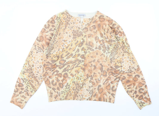 Collezioni Womens Multicoloured Round Neck Animal Print Acrylic Cardigan Jumper Size M