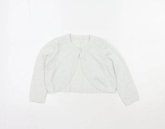 Matalan Girls White Round Neck  Acrylic Cardigan Jumper Size 4-5 Years  Button