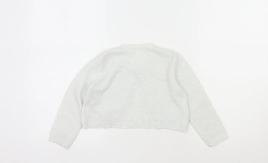 Matalan Girls White Round Neck  Acrylic Cardigan Jumper Size 4-5 Years  Button