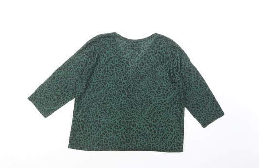 New Look Womens Green Animal Print Polyester Basic Button-Up Size S V-Neck