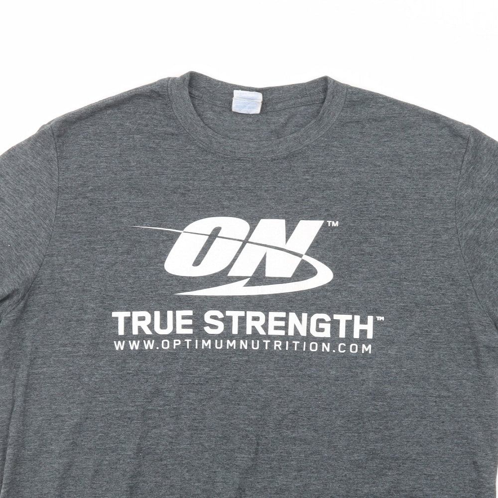 Gildan Mens Grey  Polyester  T-Shirt Size L Crew Neck