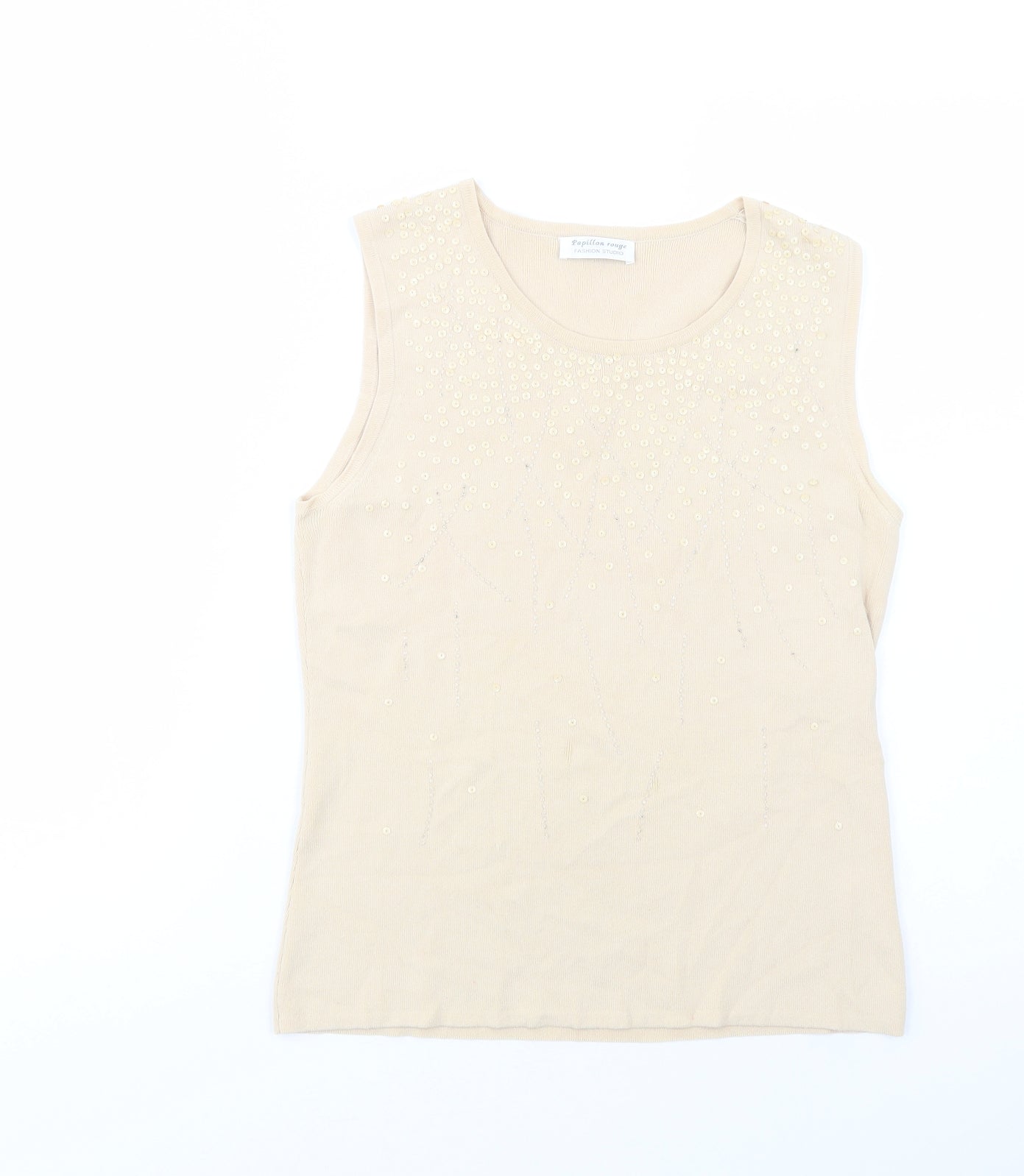 Papillon Rouge Womens Beige  Viscose Basic Blouse Size L Scoop Neck