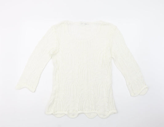 Envy Womens White Scoop Neck  Acrylic Pullover Jumper Size L