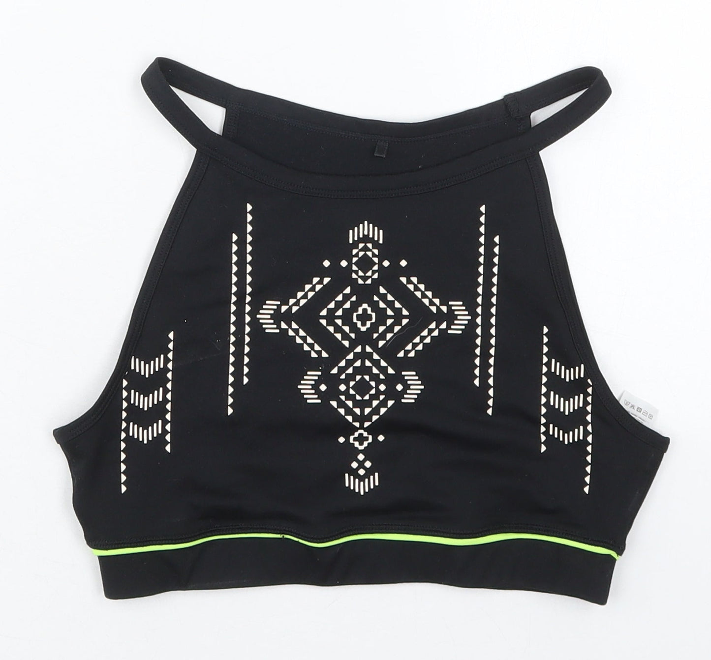 New Look Womens Black Geometric Polyester Cropped Tank Size S Halter Pullover