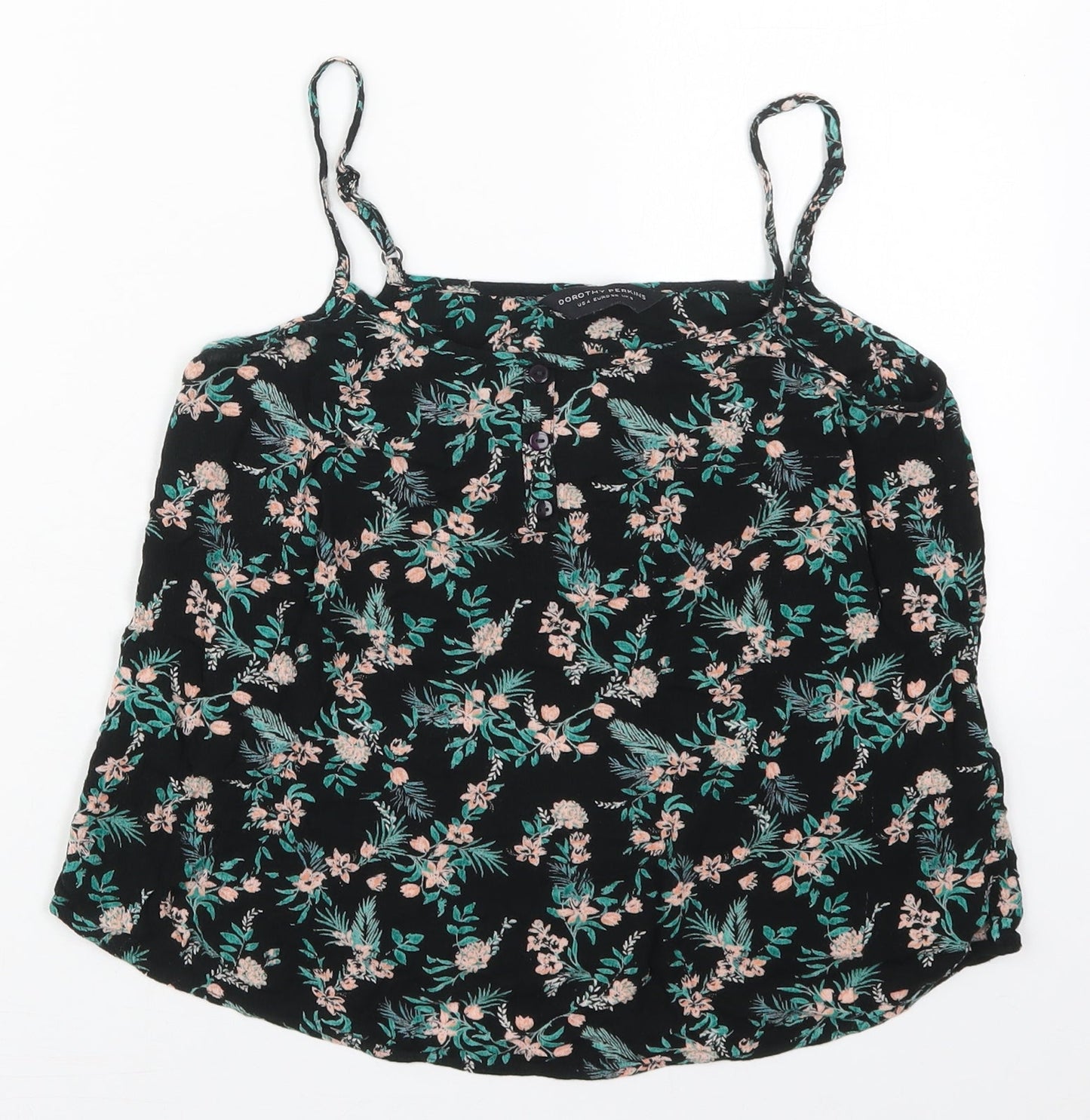 Dorothy Perkins Womens Black Floral Viscose Basic Tank Size 8 Scoop Neck