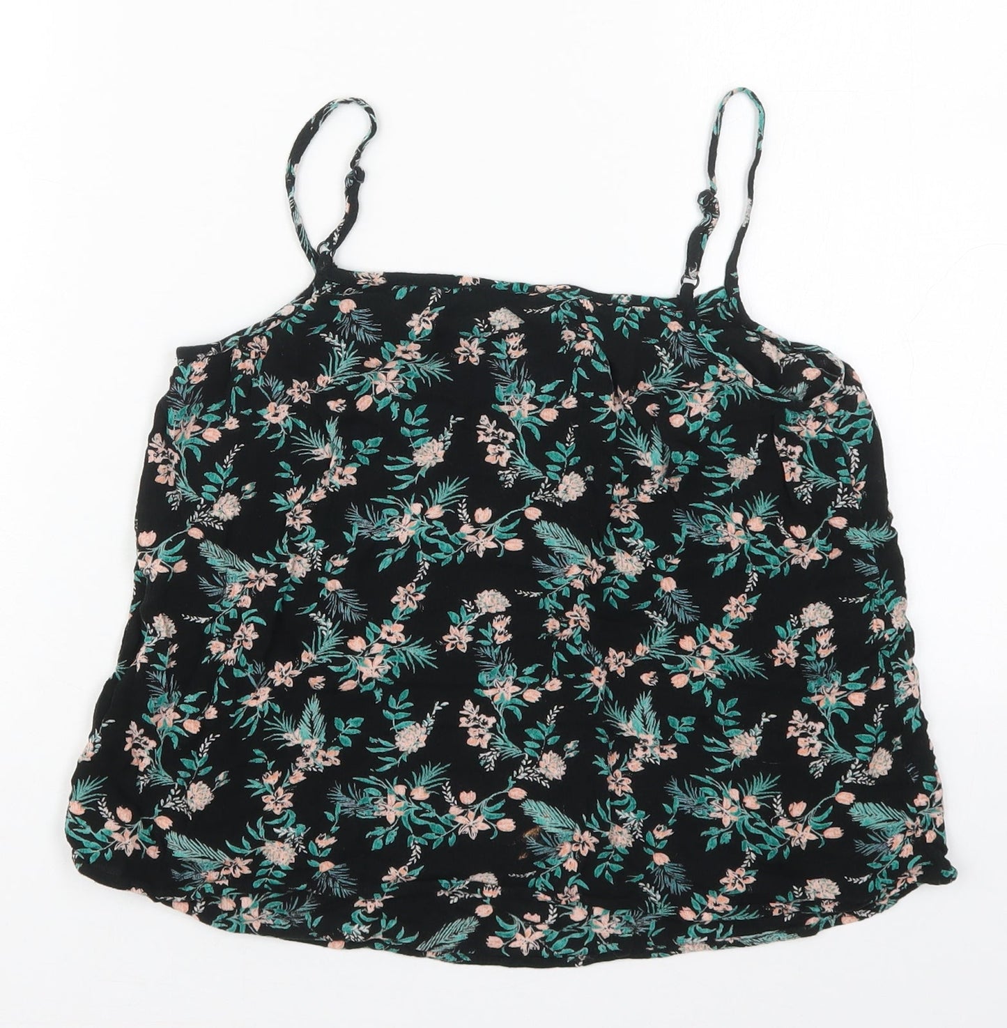 Dorothy Perkins Womens Black Floral Viscose Basic Tank Size 8 Scoop Neck
