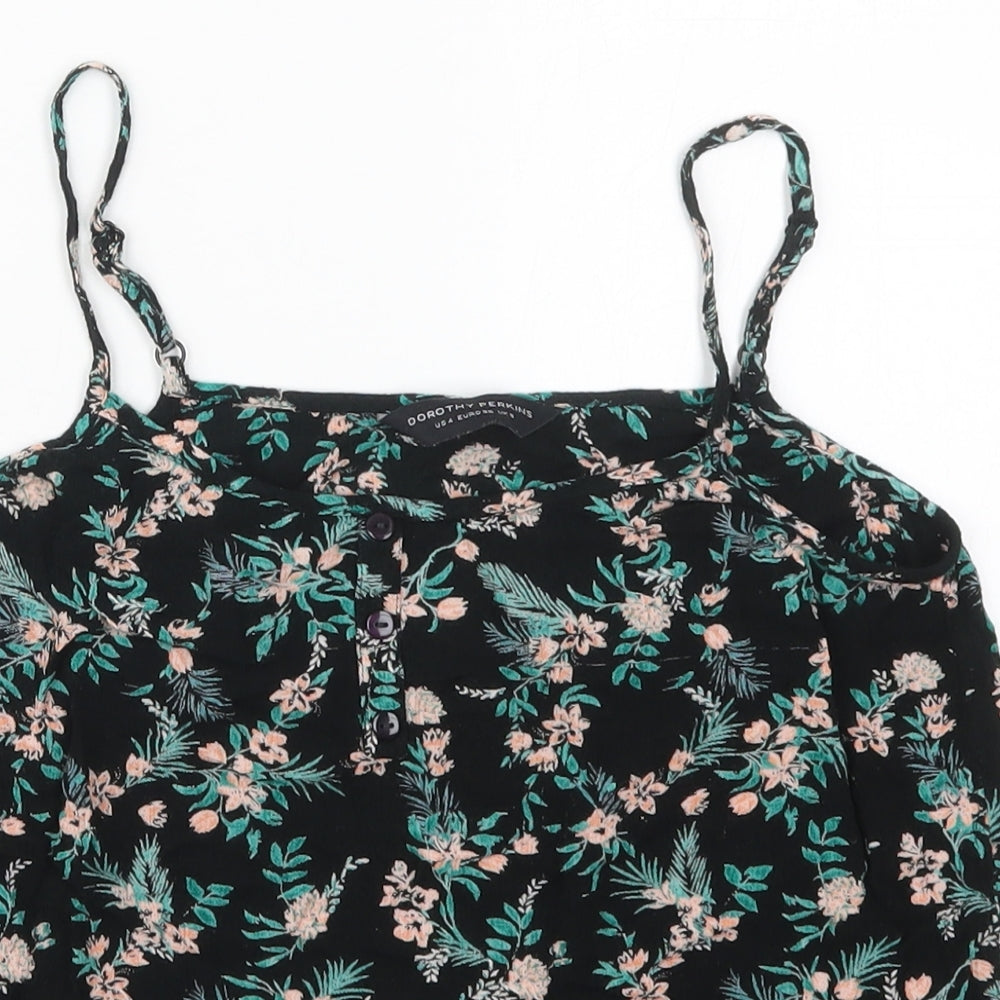 Dorothy Perkins Womens Black Floral Viscose Basic Tank Size 8 Scoop Neck