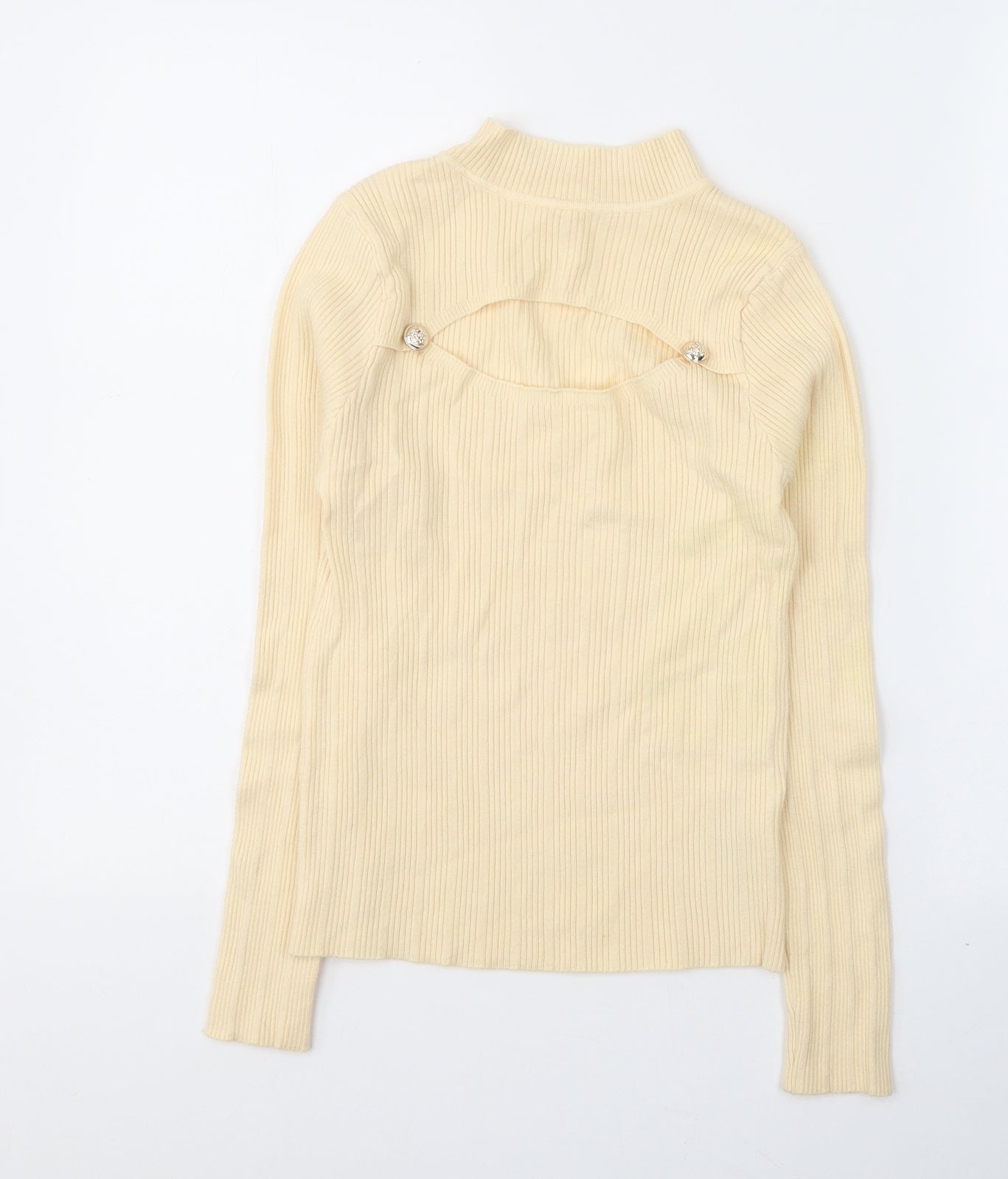 Cherry Koko Womens Beige  Elastane Jersey Blouse Size M High Neck