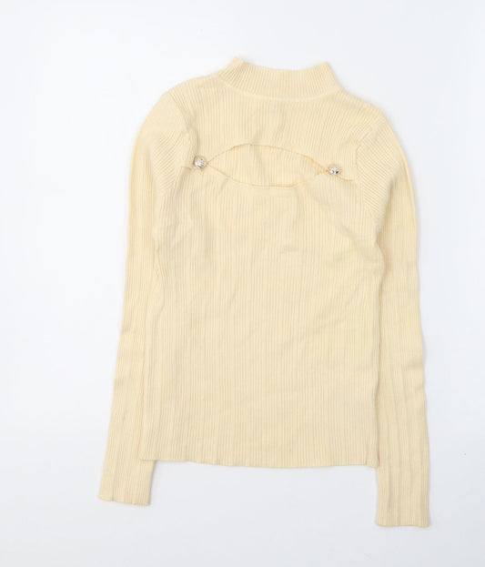 Cherry Koko Womens Beige  Elastane Jersey Blouse Size M High Neck