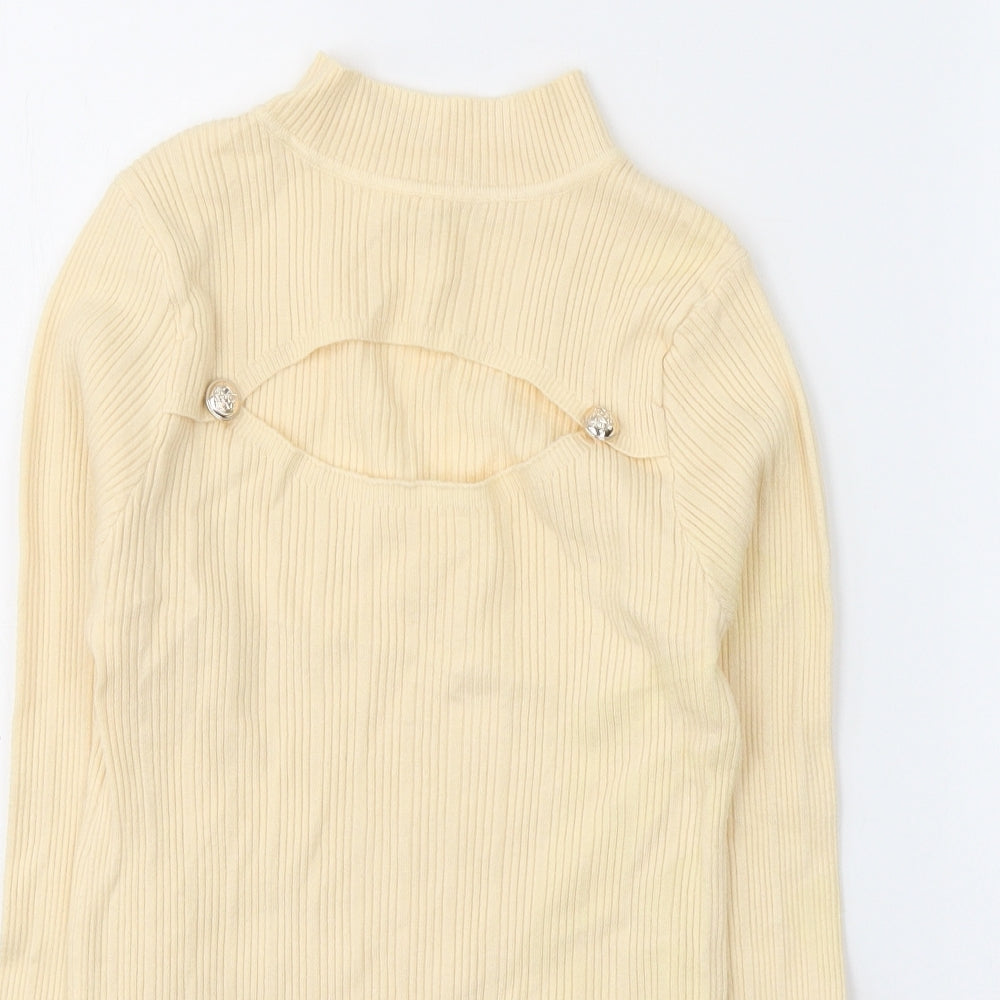 Cherry Koko Womens Beige  Elastane Jersey Blouse Size M High Neck