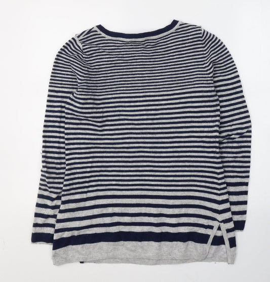 Kenar Womens Grey Striped Cotton Jersey T-Shirt Size S Round Neck