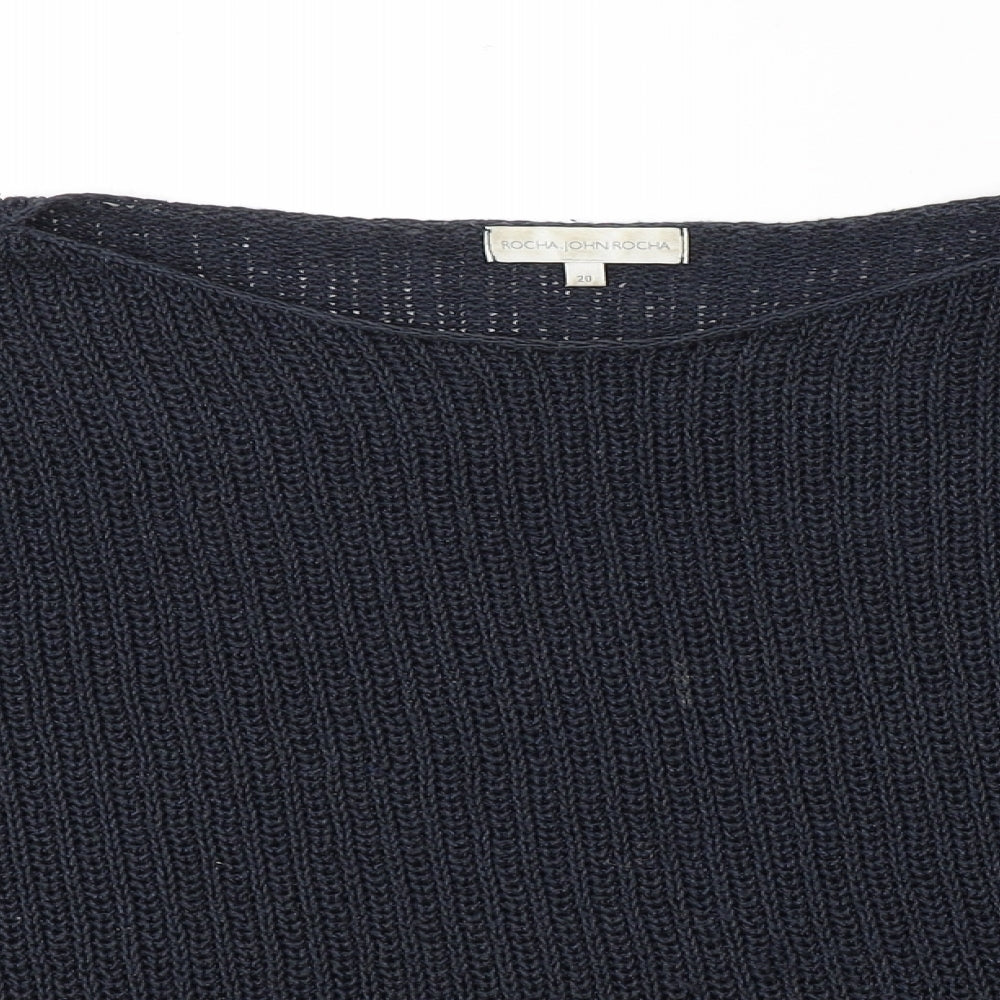 RJR.John Rocha Womens Blue Boat Neck  Acrylic Pullover Jumper Size 20