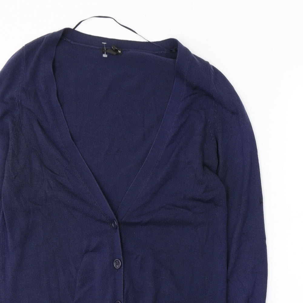 H&M Womens Blue  Acrylic Jersey Button-Up Size M V-Neck