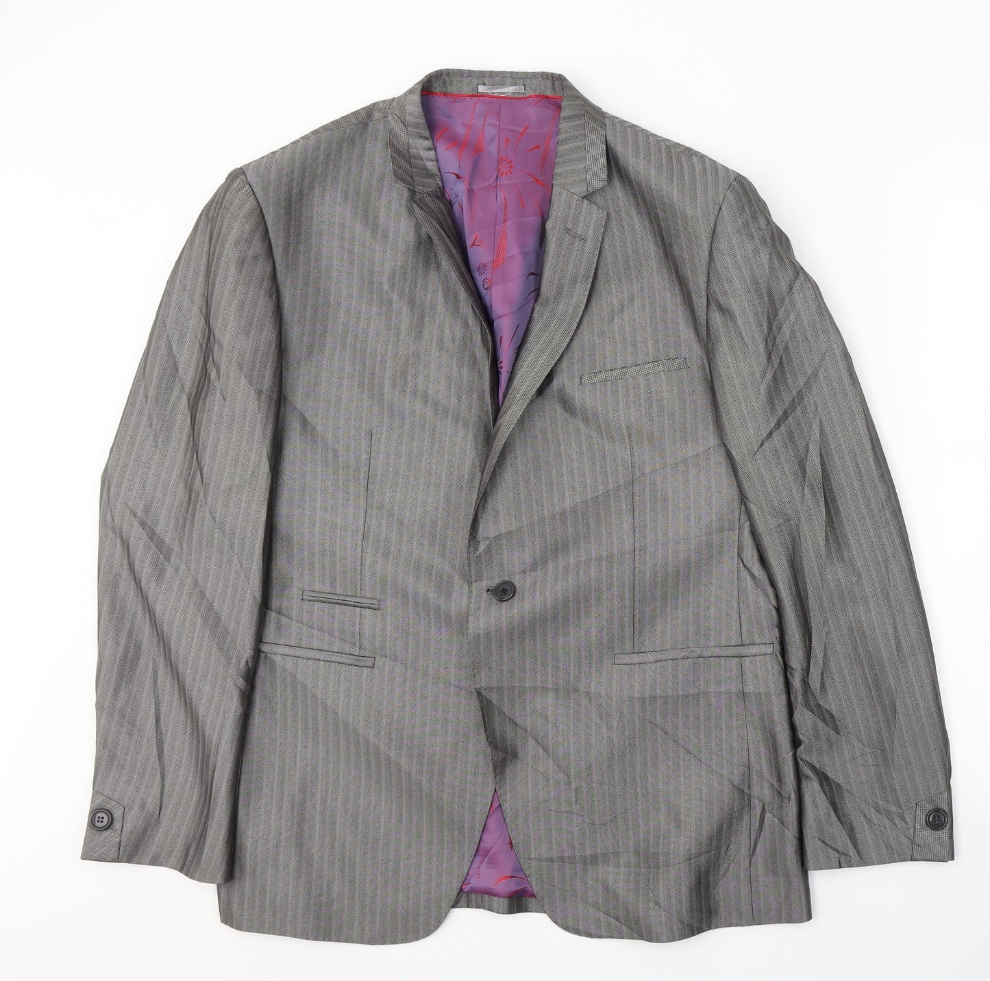 Milan Collection Mens Grey Striped Polyester Jacket Suit Jacket Size 44