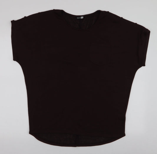 Pep & Co Womens Brown  Polyester Jersey Blouse Size M Round Neck - Buttons on sleeves