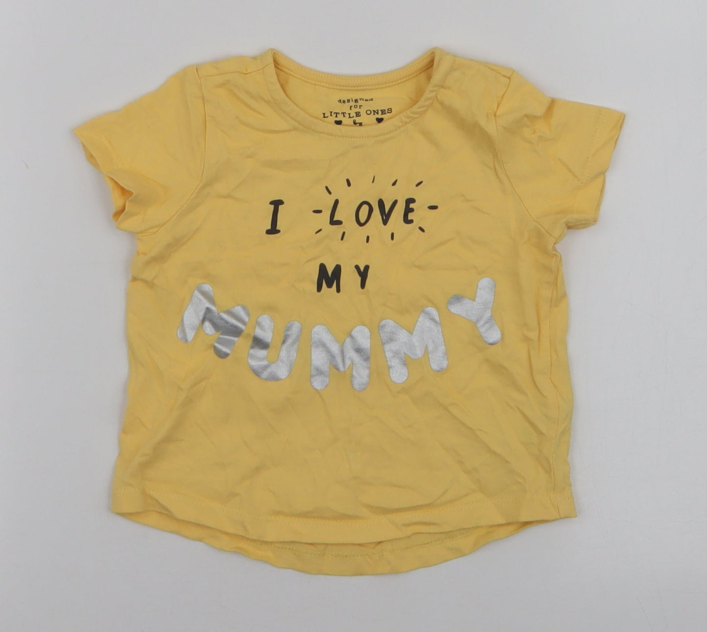 F&F Boys Yellow  Cotton Jersey T-Shirt Size 9-12 Months Round Neck Snap - I love my mummy