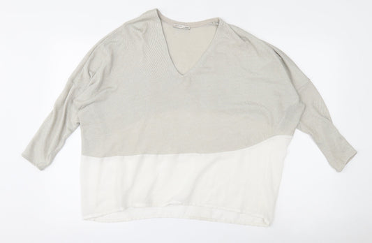 Zara Womens Beige V-Neck  Polyester Pullover Jumper Size L