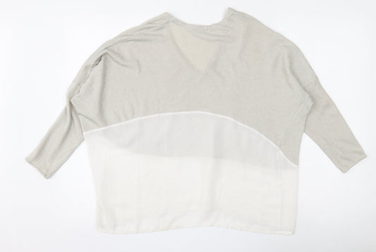 Zara Womens Beige V-Neck  Polyester Pullover Jumper Size L