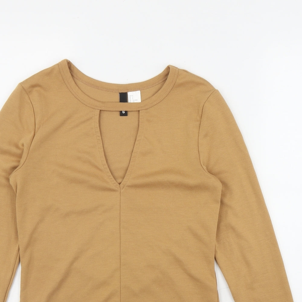 H&M Womens Brown  Polyester Basic T-Shirt Size S Round Neck