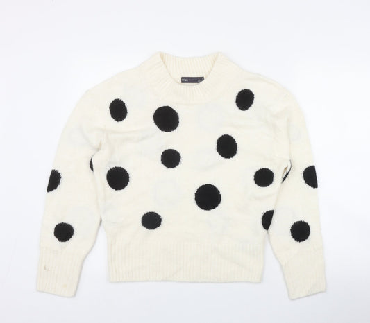 Marks and Spencer Womens Ivory Round Neck Polka Dot Acrylic Pullover Jumper Size S