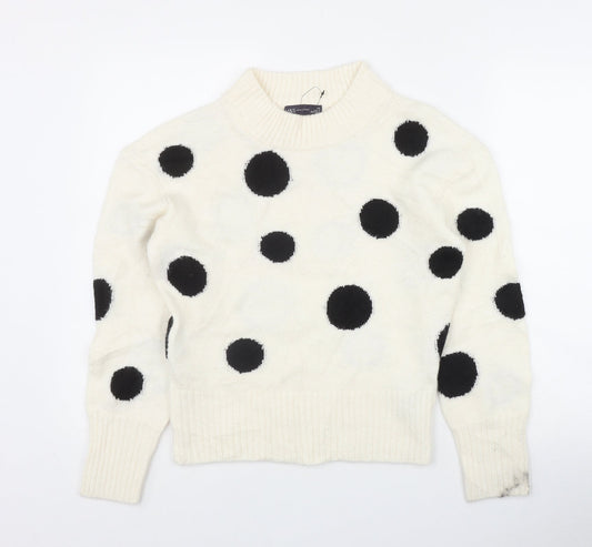 Marks and Spencer Womens Ivory Round Neck Polka Dot Acrylic Pullover Jumper Size XS