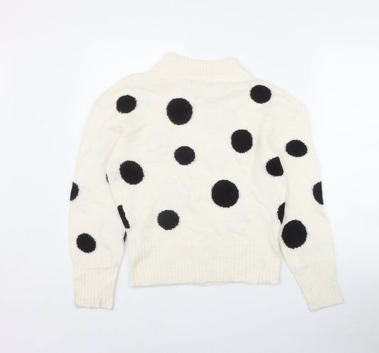 Marks and Spencer Womens Ivory Round Neck Polka Dot Acrylic Pullover Jumper Size XS