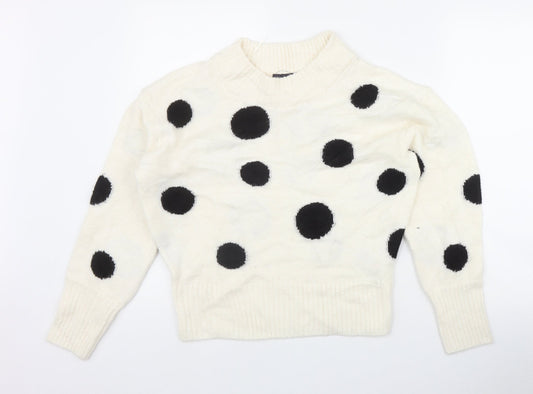 Marks and Spencer Womens Ivory Round Neck Polka Dot Acrylic Pullover Jumper Size S