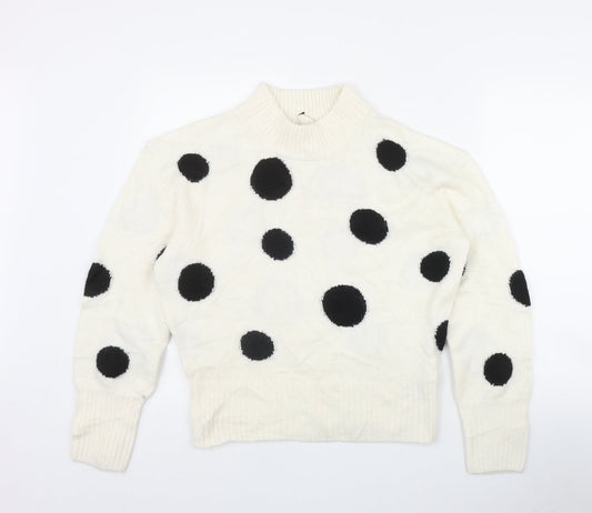 Marks and Spencer Womens Ivory Round Neck Polka Dot Acrylic Pullover Jumper Size S