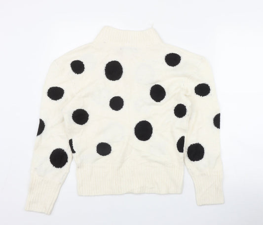 Marks and Spencer Womens Ivory Round Neck Polka Dot Acrylic Pullover Jumper Size XS