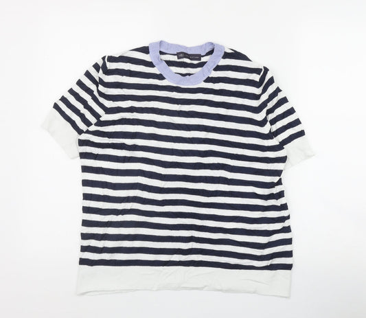 Marks and Spencer Womens Blue Round Neck Striped Viscose Pullover Jumper Size 12