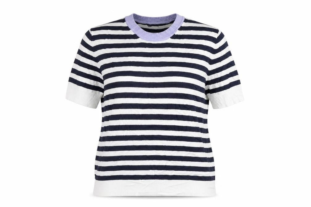 Marks and Spencer Womens Blue Round Neck Striped Viscose Pullover Jumper Size 12