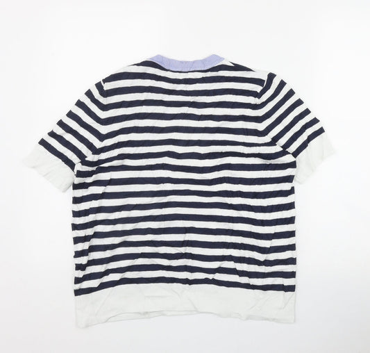 Marks and Spencer Womens Blue Round Neck Striped Viscose Pullover Jumper Size 12