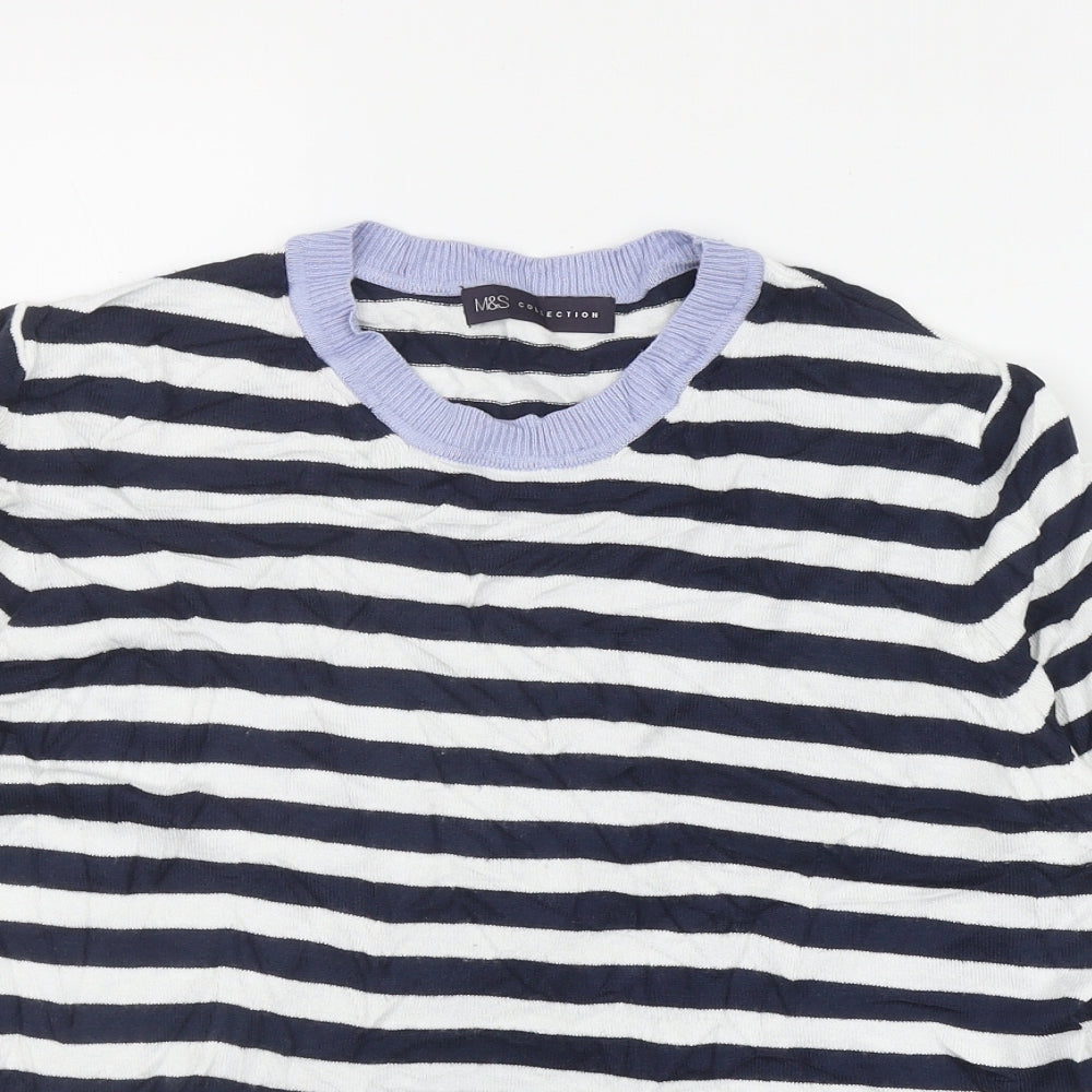 Marks and Spencer Womens Blue Round Neck Striped Viscose Pullover Jumper Size 12