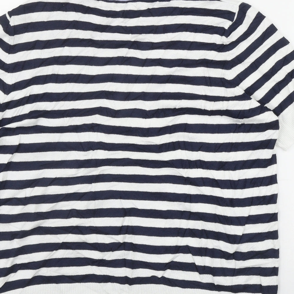 Marks and Spencer Womens Blue Round Neck Striped Viscose Pullover Jumper Size 12