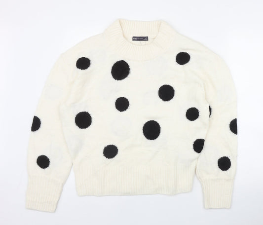 Marks and Spencer Womens Ivory Round Neck Polka Dot Acrylic Pullover Jumper Size M