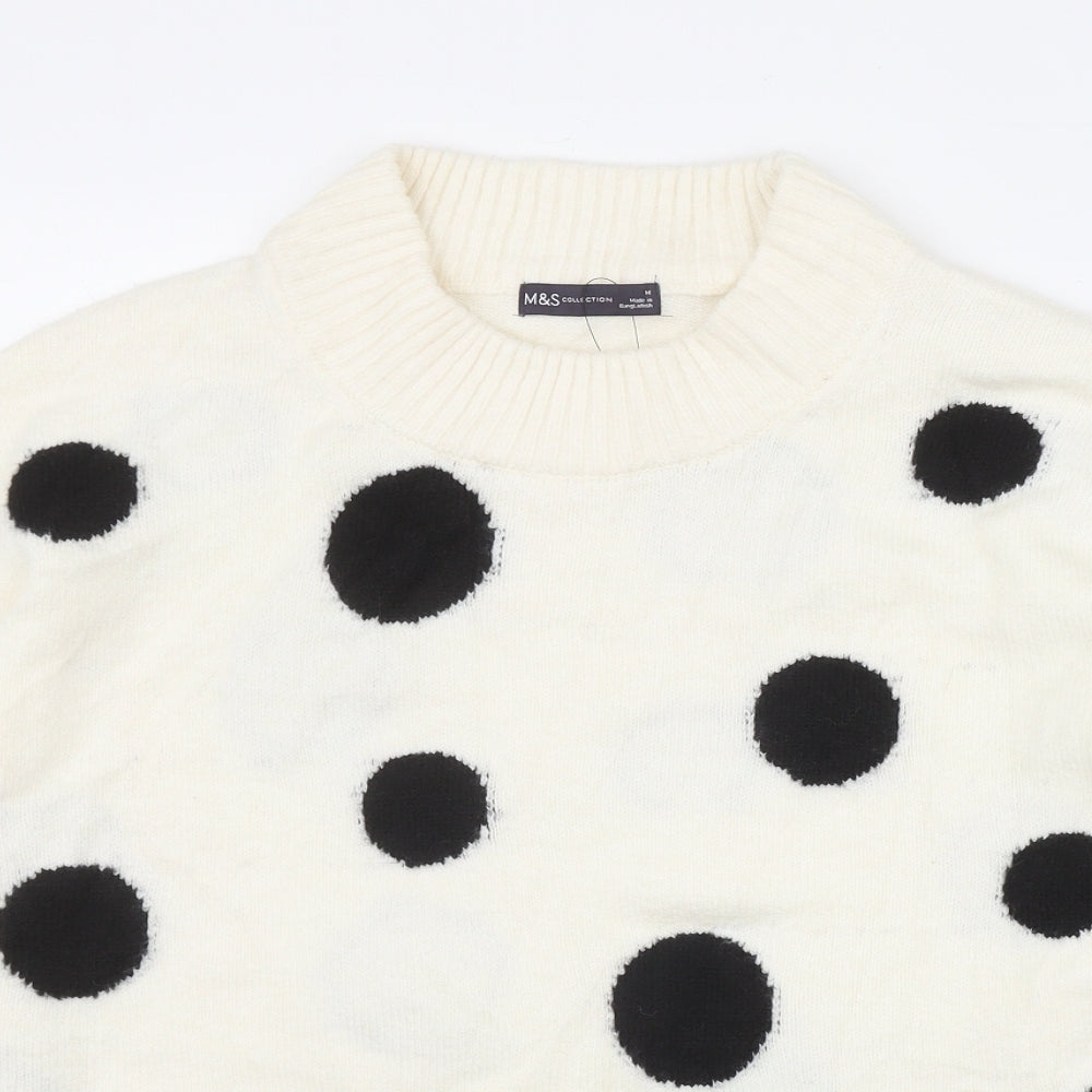 Marks and Spencer Womens Ivory Round Neck Polka Dot Acrylic Pullover Jumper Size M