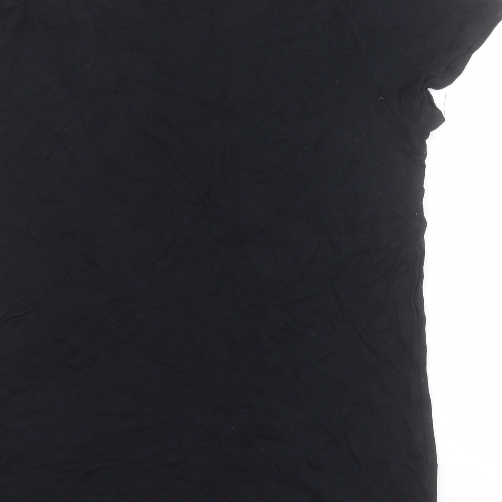 Oasis Womens Black  Viscose Basic T-Shirt Size M Round Neck