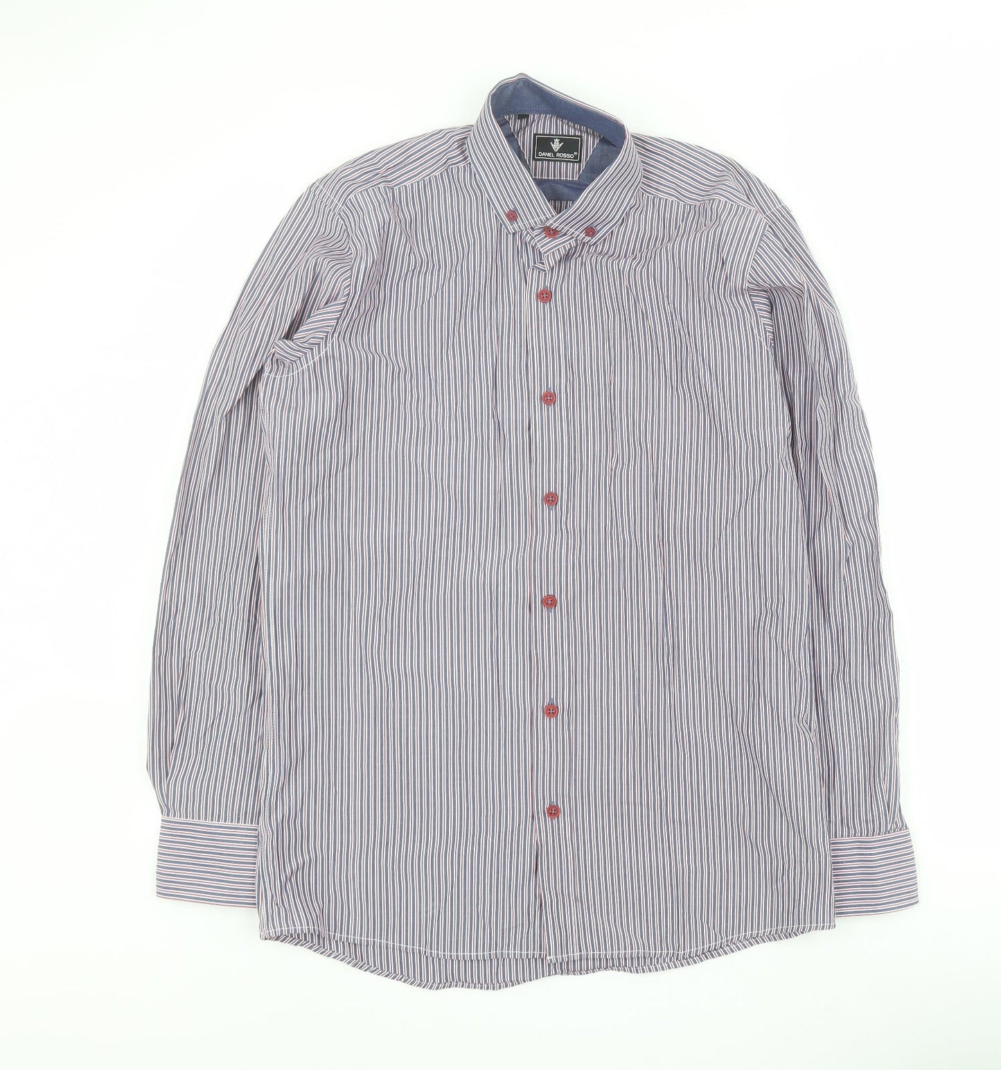 Daniel Rosso Mens Blue Striped Cotton  Button-Up Size M Collared Button