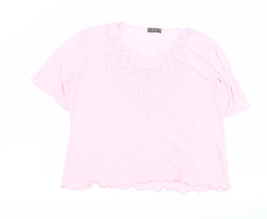 Must Womens Pink  Polyester Basic Blouse Size XL Round Neck