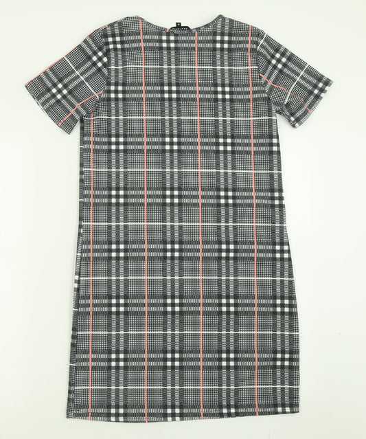 Peacocks Womens Grey Check Polyester A-Line  Size 8  Crew Neck Pullover