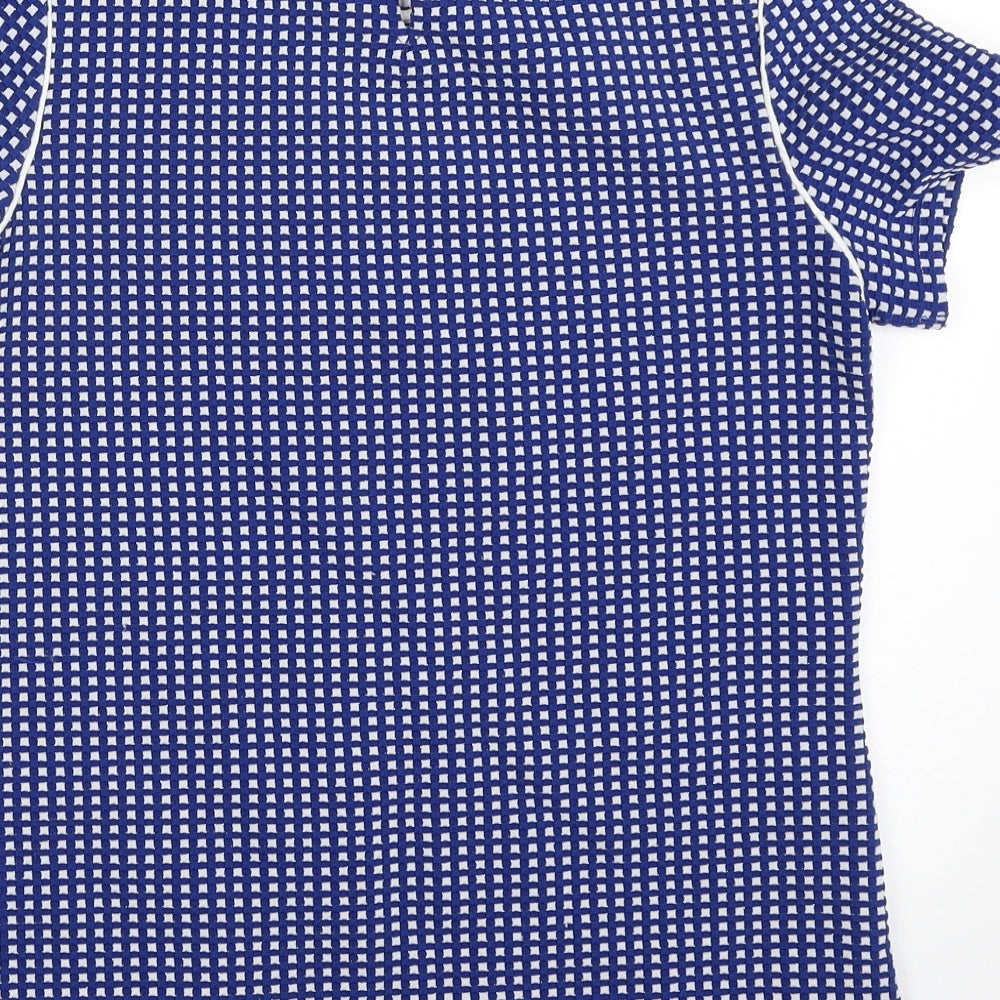 Savida  Womens Blue Check Polyester Tunic Blouse Size 8 Scoop Neck