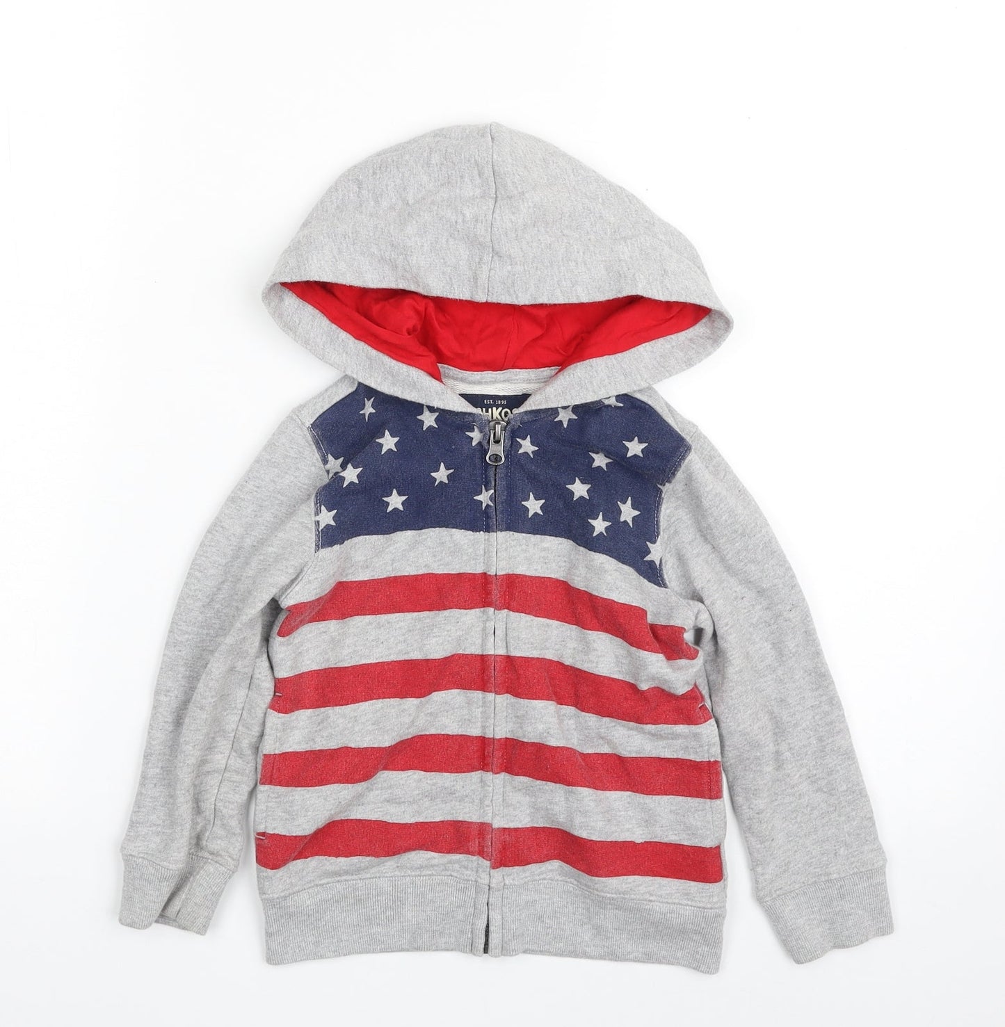 OshKosh B’gosh Boys Grey Striped 100% Cotton Full Zip Hoodie Size 2 Years  Zip - The American Flag