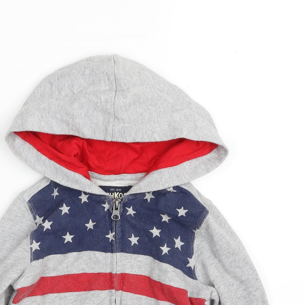 OshKosh B’gosh Boys Grey Striped 100% Cotton Full Zip Hoodie Size 2 Years  Zip - The American Flag